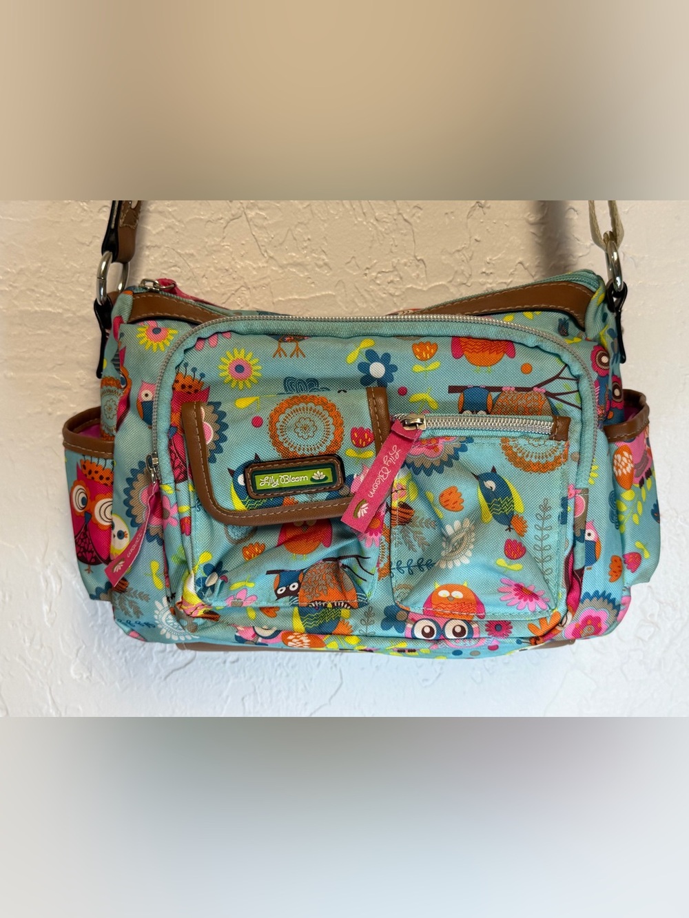 Lily Bloom Teal Owl & Floral Pattern Crossbody Bag
